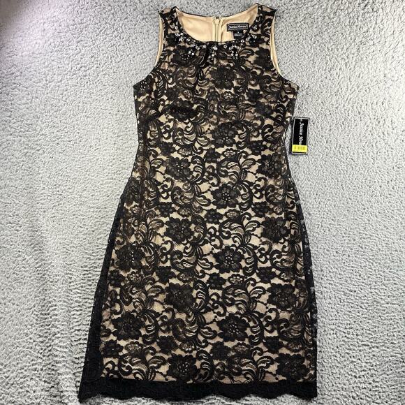 Jessica Howard Dresses & Skirts - Jessica Howard Dress 8 NWT Black Lace Tan Lining Beaded Neckline Sheath JH5M8454